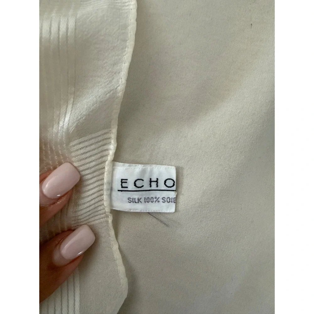 Echo 100% Silk Ivory Stripe Oblong Scarf Lightweight Luxury Cream Off White